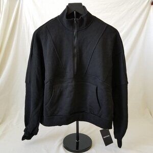 NWT! Oversized Womens Black Pullover Sweatshirt w/Zip-up Collar & Kanga Pocket